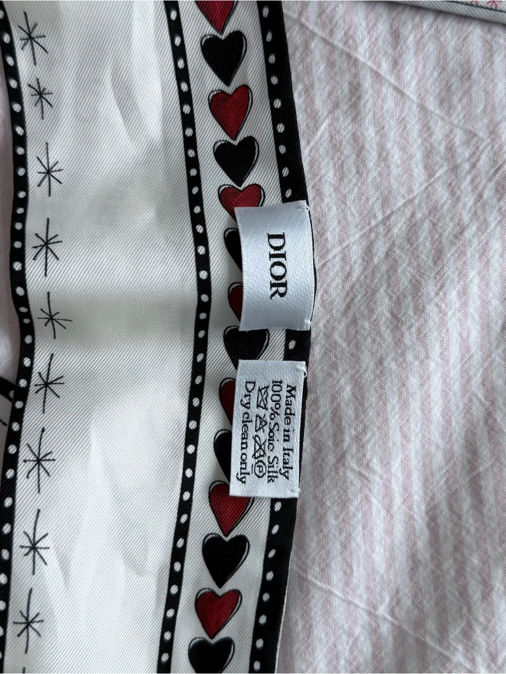 DIOR Silk Twilly Scarf with Red Heart Accent